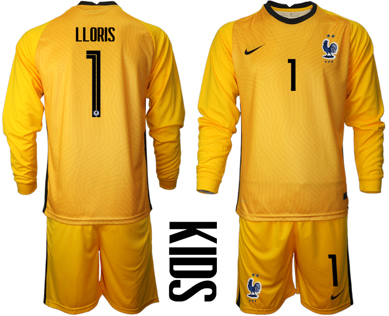 2021 France yellow goalkeeper youth long sleeve #1 soccer jerseys